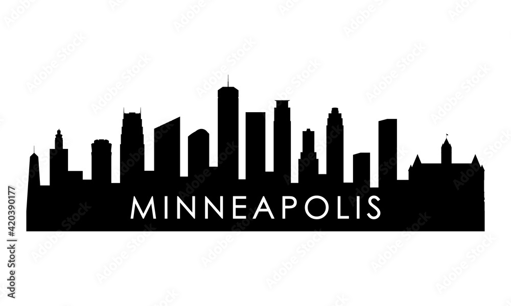 Minneapolis skyline silhouette. Black Minneapolis city design isolated on white background.