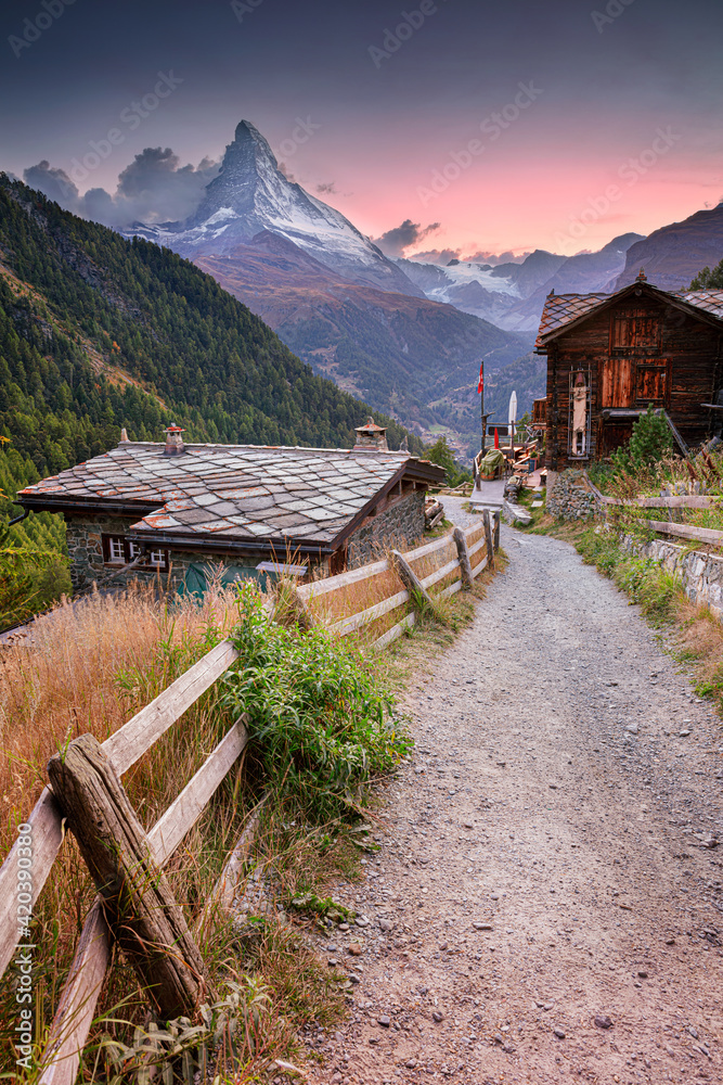 Matterhorn, Swiss Alps. Landscape image of Swiss Alps with the Matterhorn during beautiful autumn sunset.