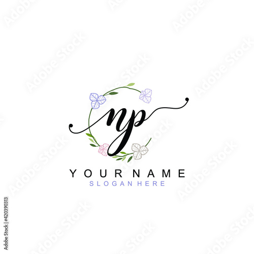 NP beautiful Initial handwriting logo template