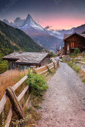 Obraz na płótnie Matterhorn, Swiss Alps. Landscape image of Swiss Alps with the Matterhorn during beautiful autumn sunset. w salonie