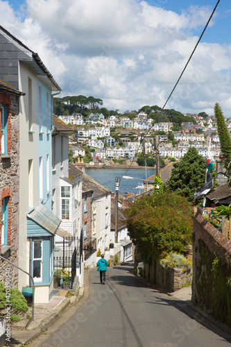 Polruan Cornwall Cornish street with houses with view to Fowey photo
