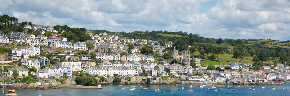 Fowey Cornwall England panoramic view of beautiful Cornish coast town
