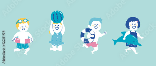 水着の子供たちのイラスト