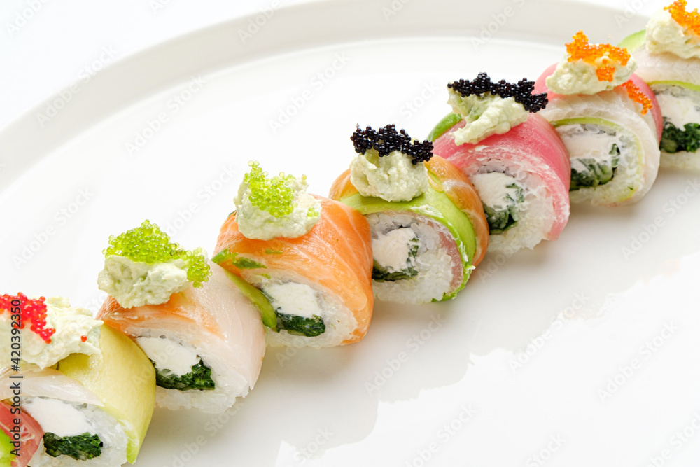 sushi set on the white plate sushi set on the white plate