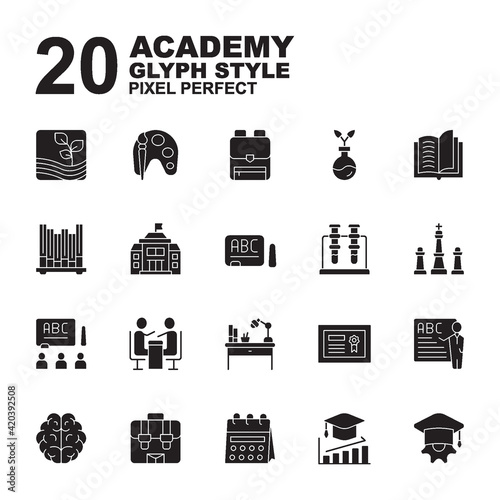 Icon Set of Academy. Glyph black style icon vector. You can be used for web, mobile, ui and more.