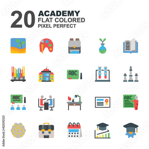 Icon Set of Academy. Flat color style icon vector. You can be used for web, mobile, ui and more.