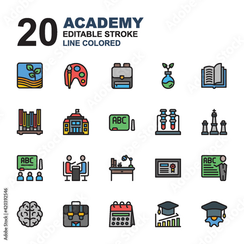 Icon Set of Academy. Line color style icon vector. You can be used for web, mobile, ui and more.