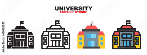 University icon set with different styles. Editable stroke and pixel perfect. Can be used for web, mobile, ui and more.