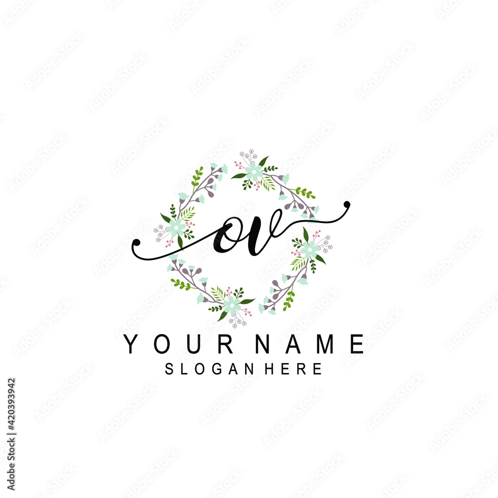 OV beautiful Initial handwriting logo template OV beautiful Initial handwriting logo template