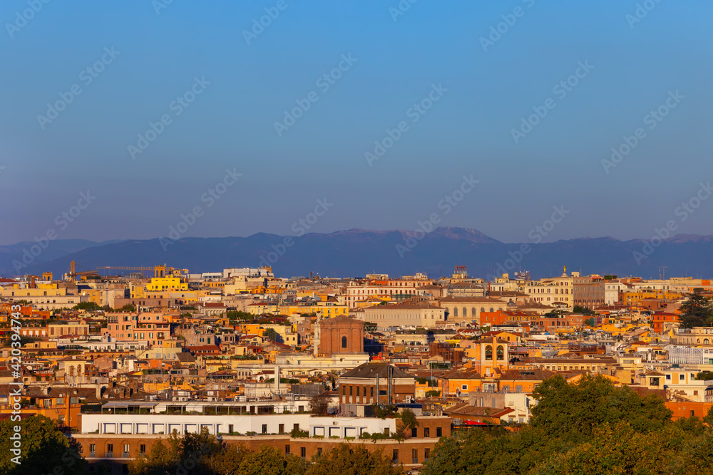 Sunset Cityscape Of Rome City In Italy