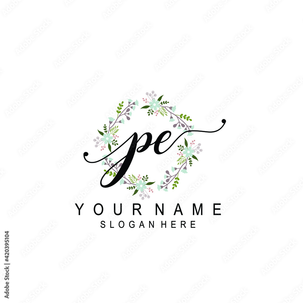PE beautiful Initial handwriting logo template PE beautiful Initial handwriting logo template