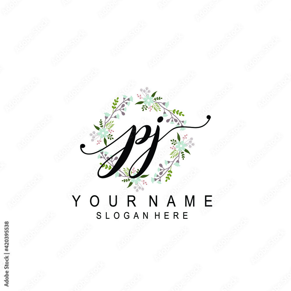 PJ beautiful Initial handwriting logo template PJ beautiful Initial handwriting logo template