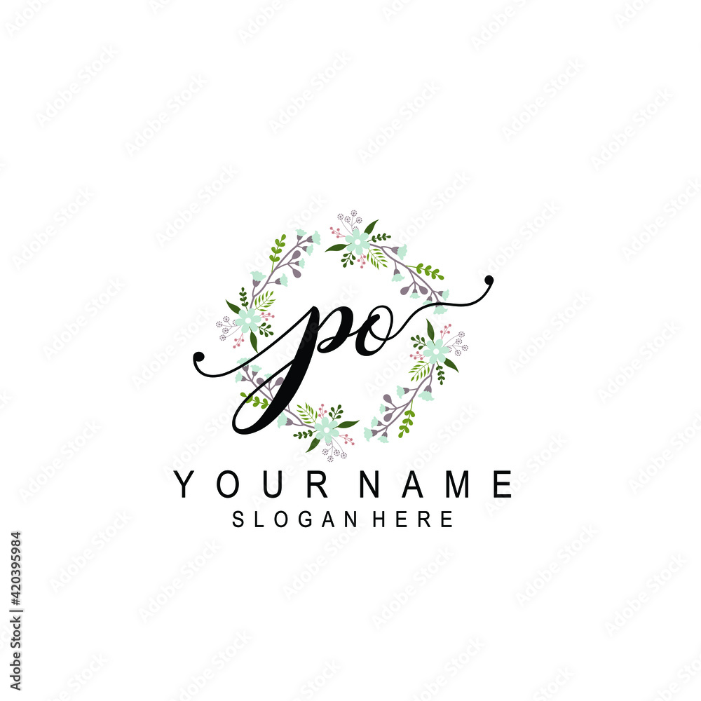 PO beautiful Initial handwriting logo template PO beautiful Initial handwriting logo template