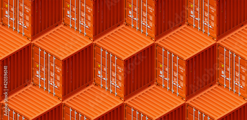 Isometry of cargo transport sea container. 3d illustration metal containers for transportation. Seamless texture Delivery of cargo shipping boxes