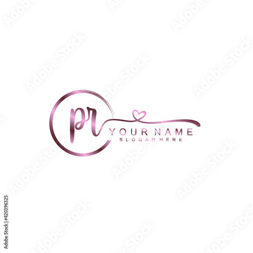PR beautiful Initial handwriting logo template