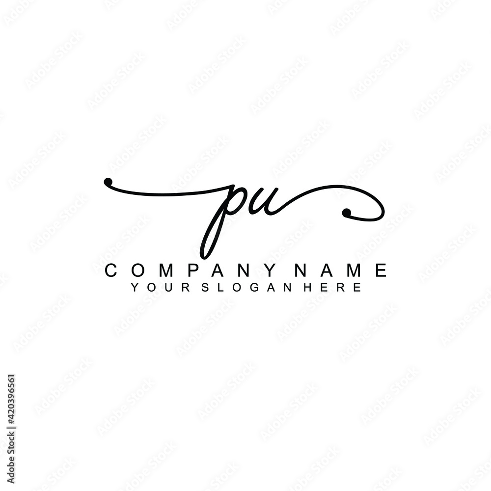 PU beautiful Initial handwriting logo template PU beautiful Initial handwriting logo template
