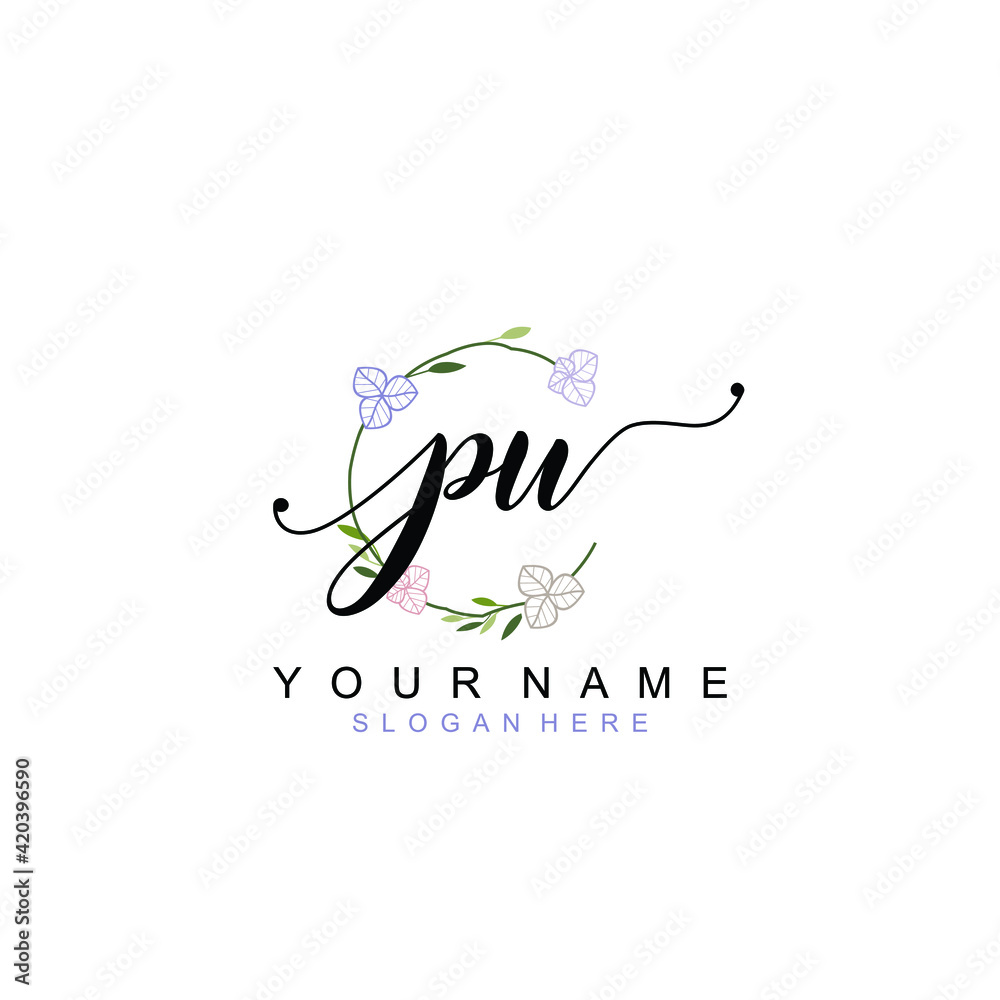 PU beautiful Initial handwriting logo template