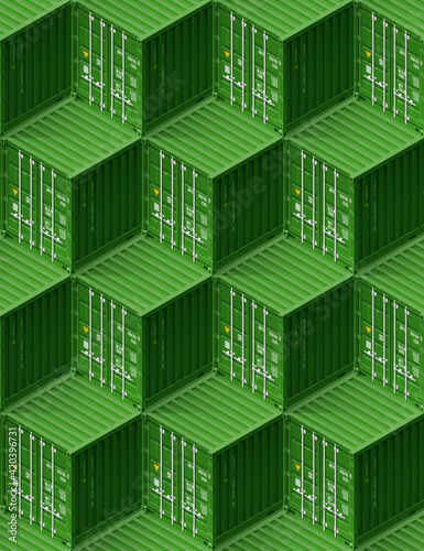 Isometry of cargo transport sea container. 3d illustration metal containers for transportation. Seamless texture Delivery of cargo shipping boxes