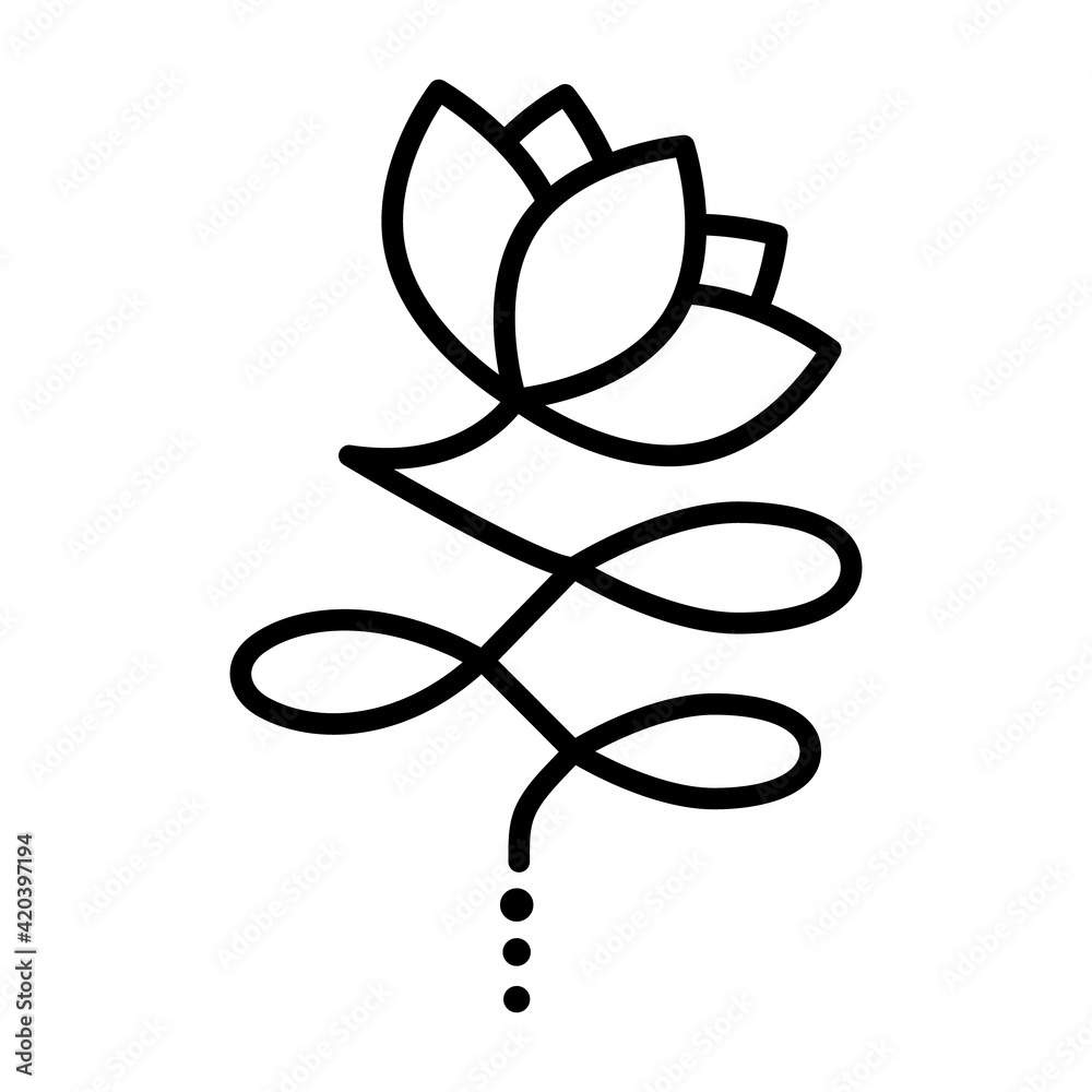 Outline Unalome Lotus. Black Flower isolated on white background. Sacred  Buddhist Floral Symbol. Yoga Studio Logo Design. Tattoo design. Hindu  style. Vector illustration Stock Vector | Adobe Stock