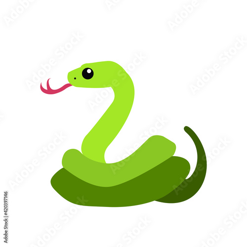 Cute green snake illustration vector emoji photo