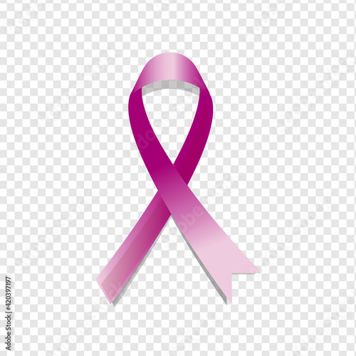 Purple awareness realistic ribbon isolated on transparent background