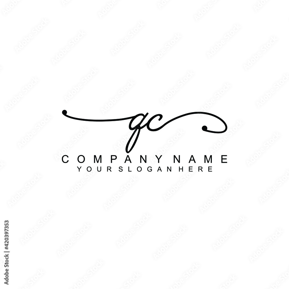 QC beautiful Initial handwriting logo template