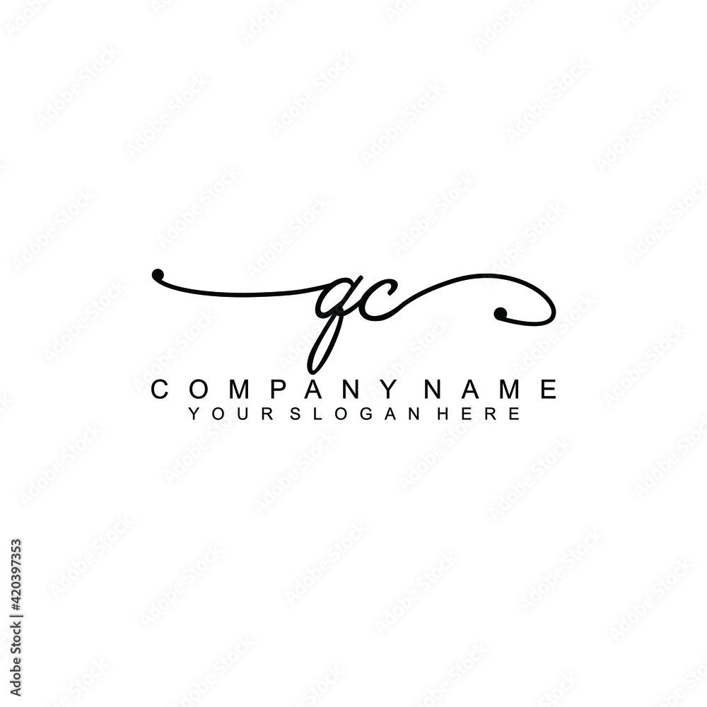 QC beautiful Initial handwriting logo template QC beautiful Initial handwriting logo template