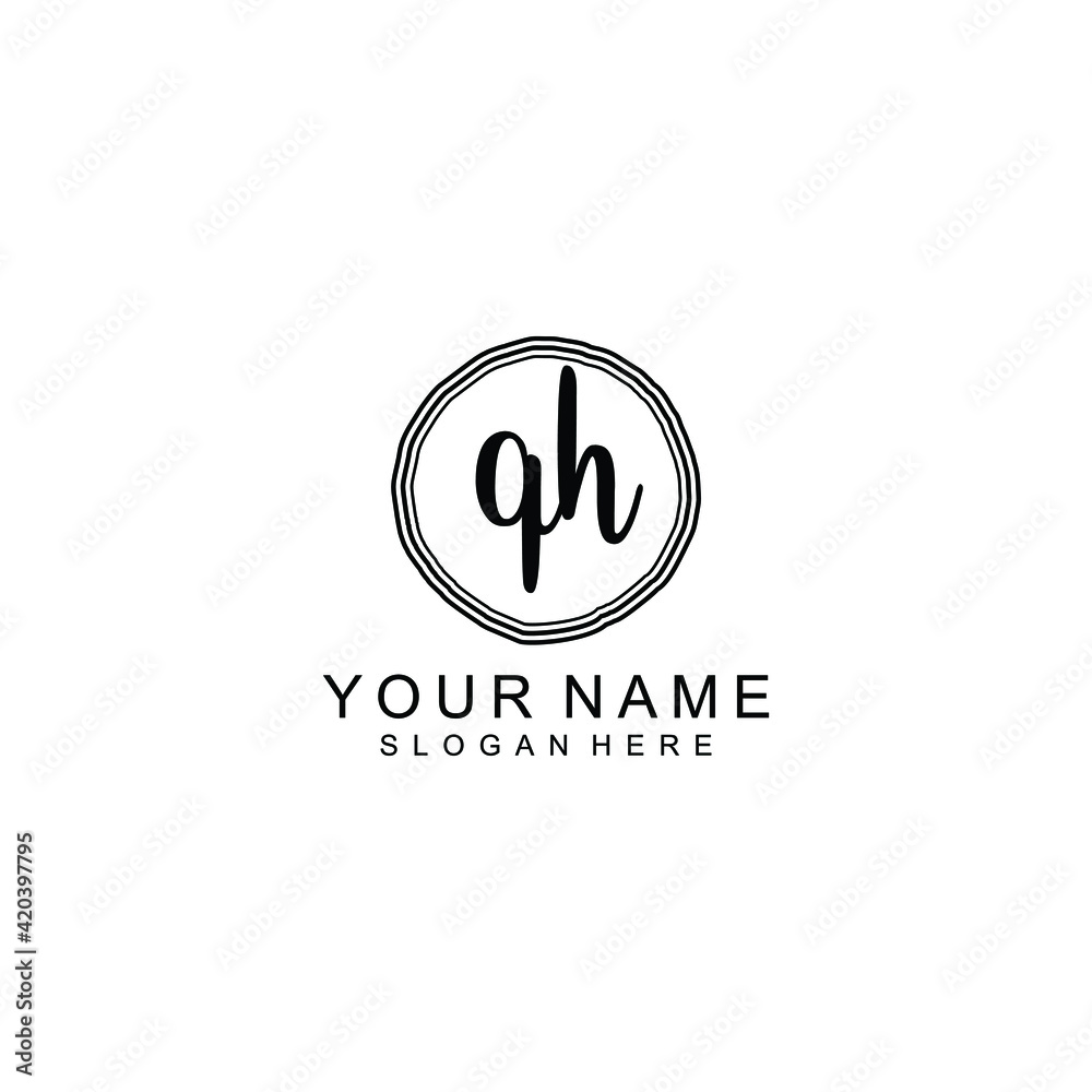 QH beautiful Initial handwriting logo template QH beautiful Initial handwriting logo template