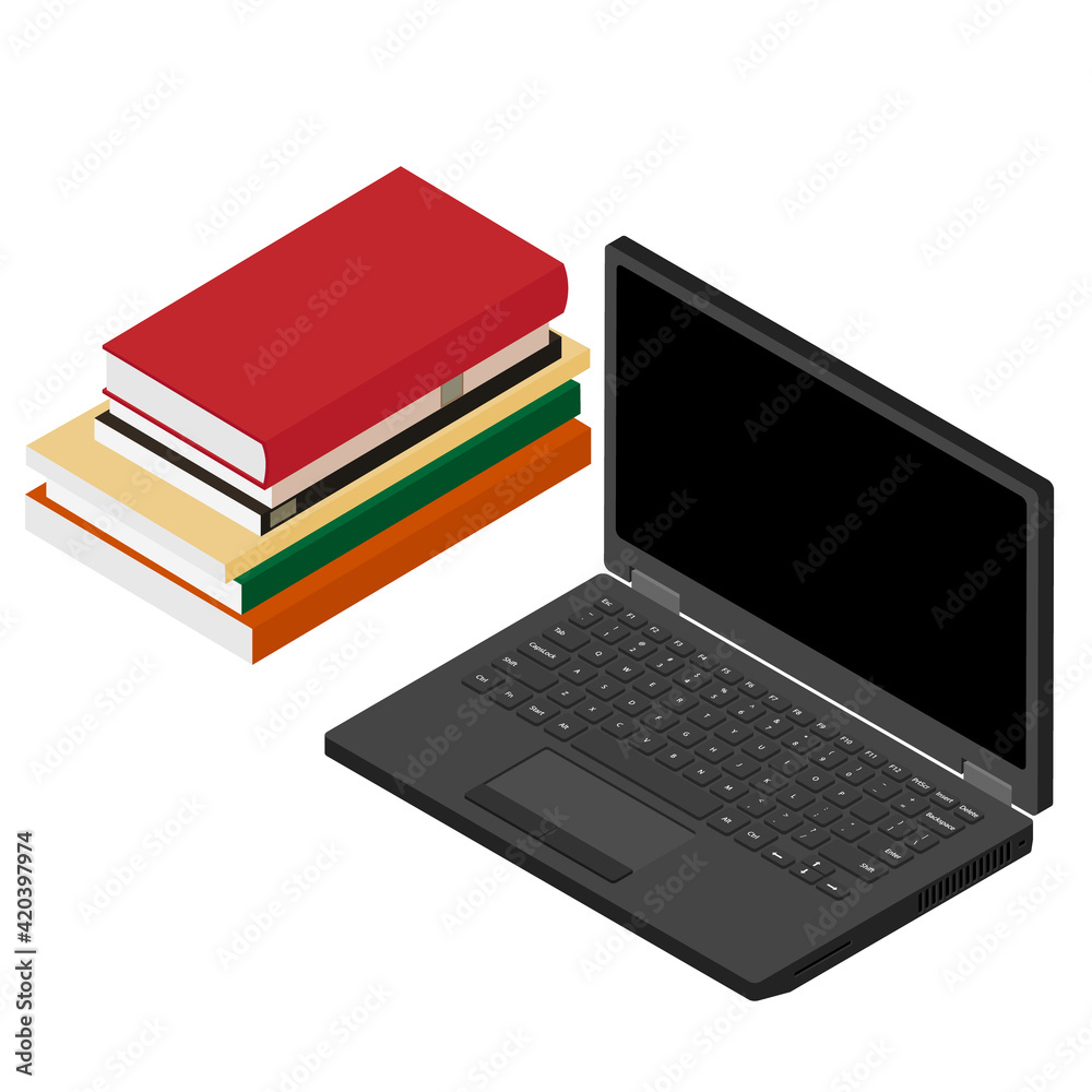 Laptop and books Laptop and books