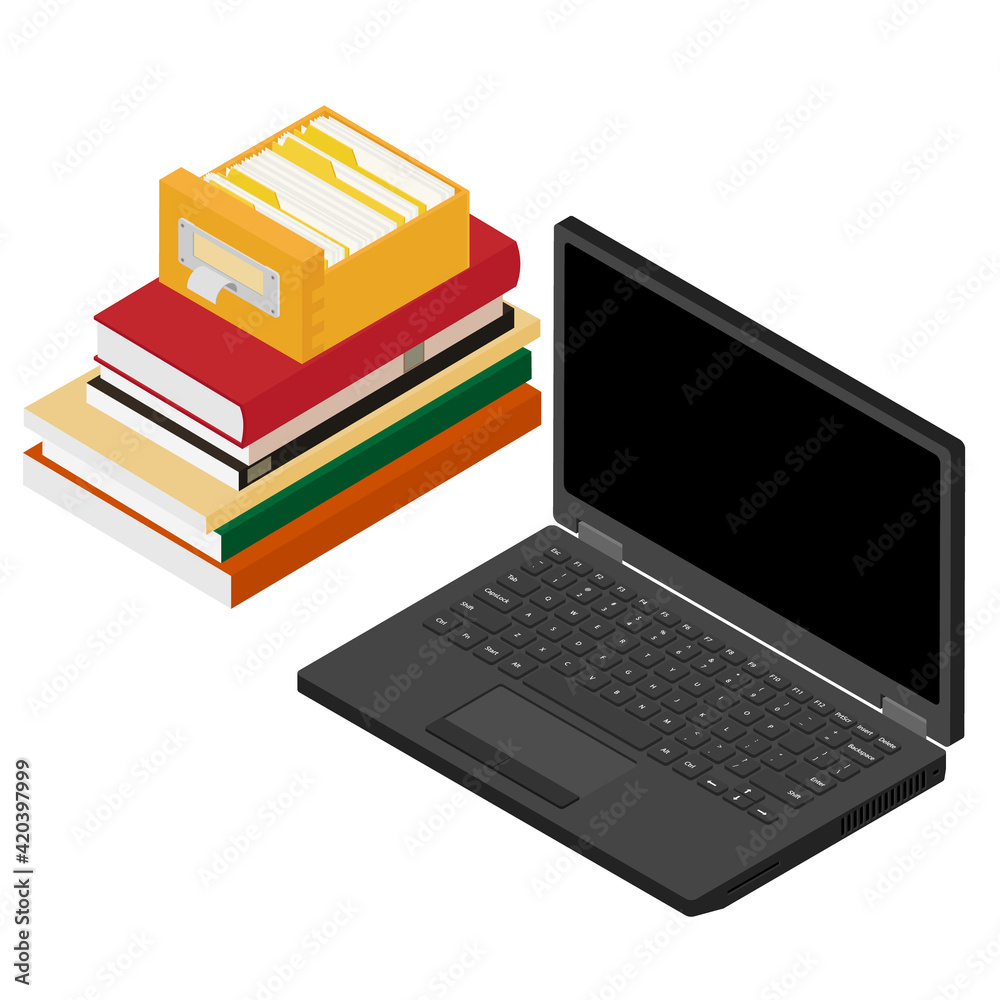 Laptop and books Laptop and books