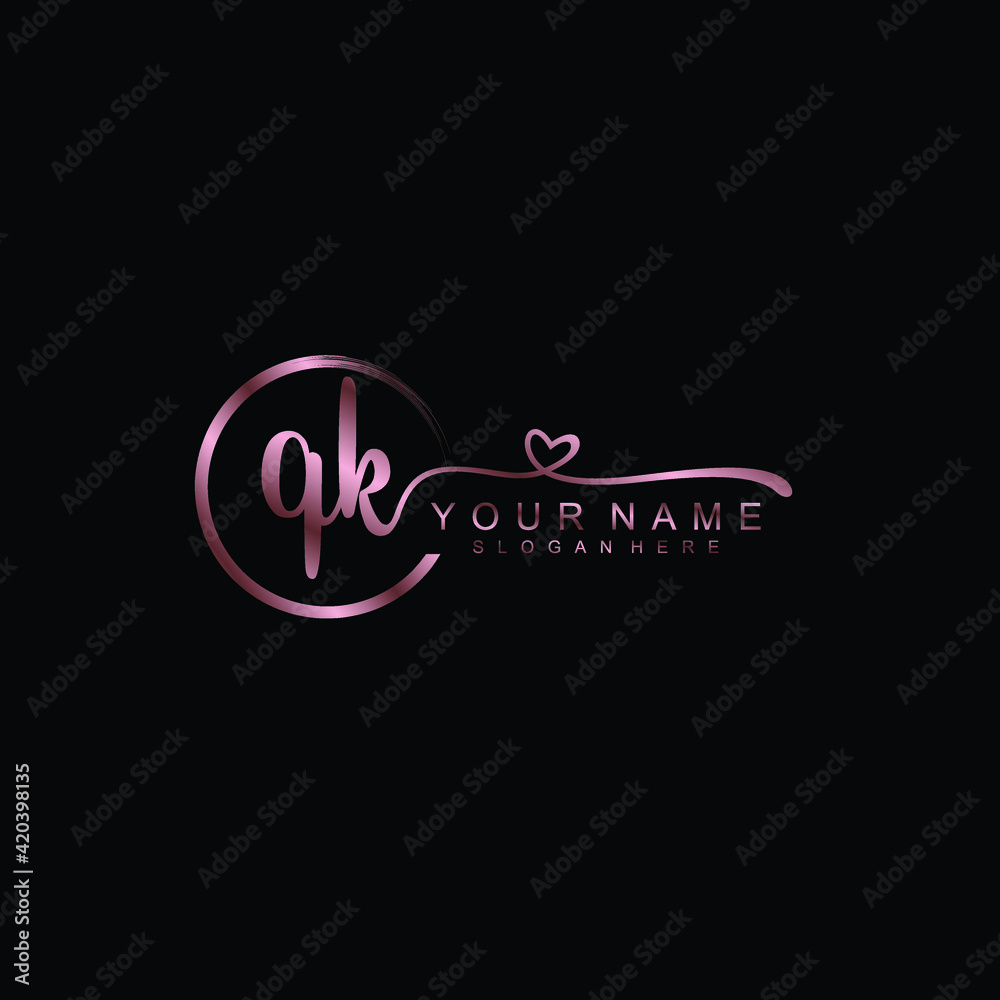 QK beautiful Initial handwriting logo template