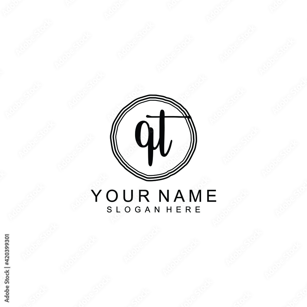 QT beautiful Initial handwriting logo template