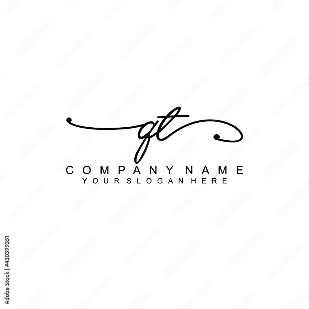 QT beautiful Initial handwriting logo template QT beautiful Initial handwriting logo template