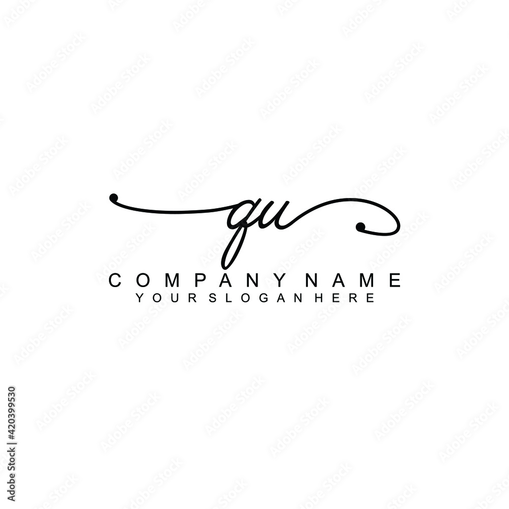 QU beautiful Initial handwriting logo template