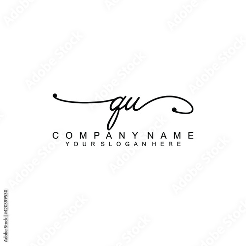 QU beautiful Initial handwriting logo template