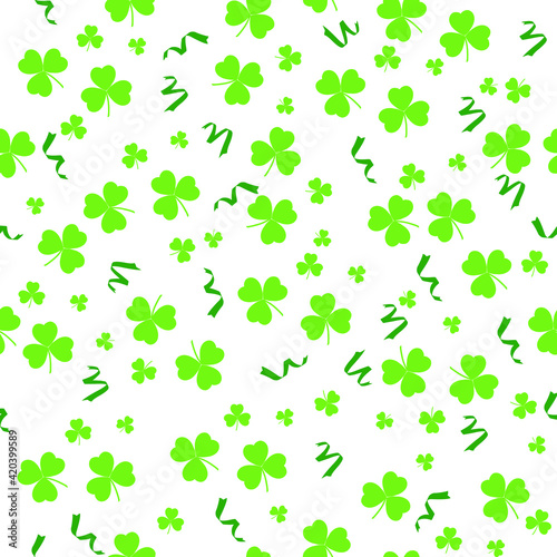 St Patrick s Day Clover seamless pattern. Green clover on white background. Ireland symbol pattern.