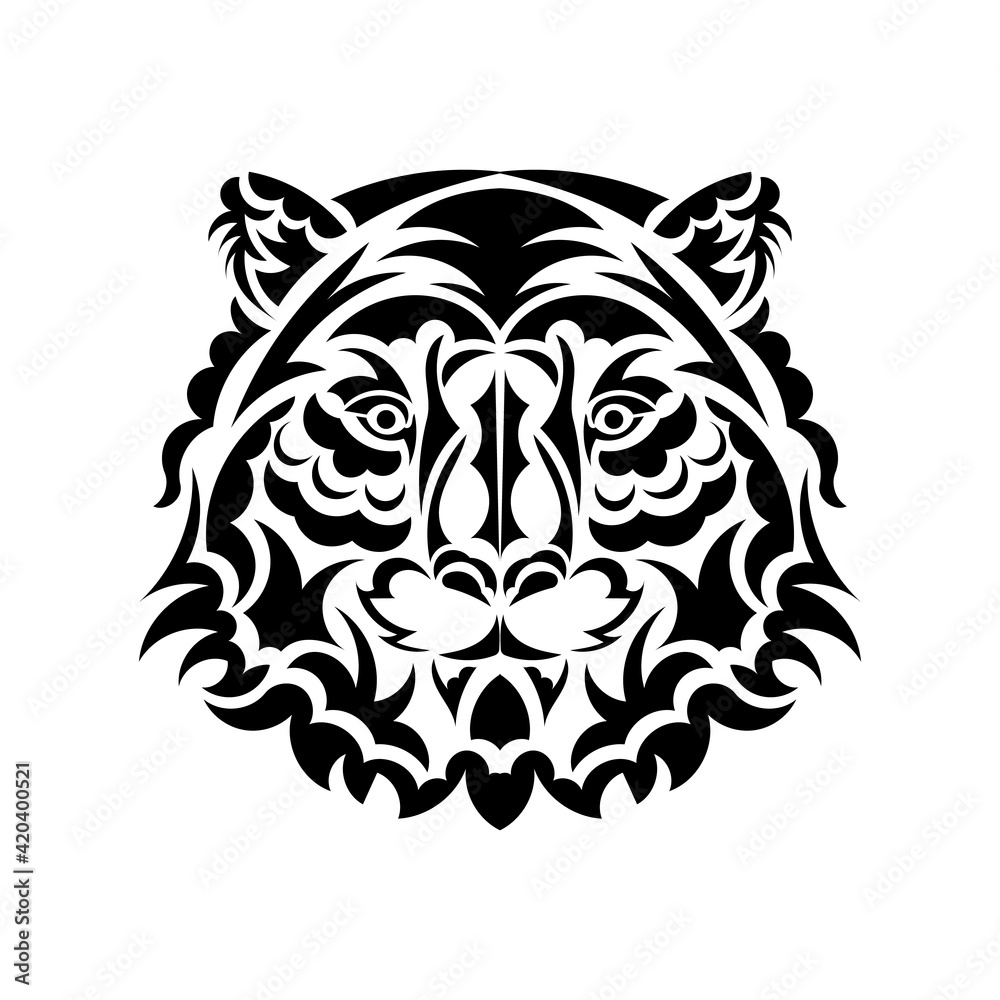 Black and white vector sketch of a growling tiger's face Black and white vector sketch of a growling tiger's face