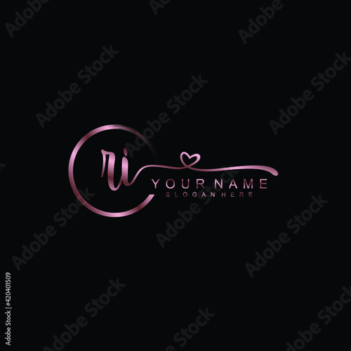 RI beautiful Initial handwriting logo template