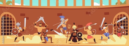 Gladiator warriors fight in arena colosseum for freedom illustration