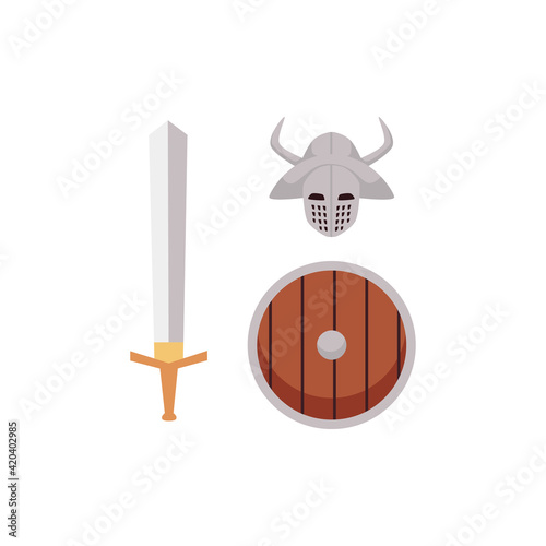 Weapons for legionnaire, gladiator fighting in war or arena a vector illustration