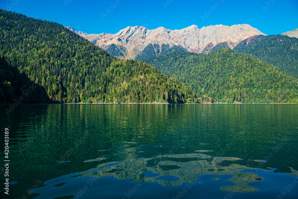 Fototapeta premium Picturesque, majestic clear turquoise lake.