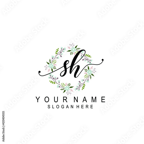 SH beautiful Initial handwriting logo template photo