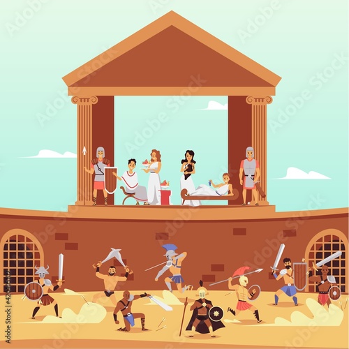 Vector banner with traditional historical scene from life ancient rome.