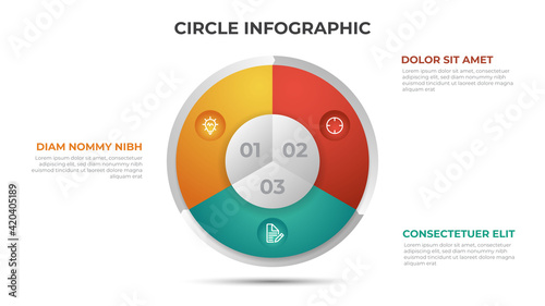 3 points with circle layout diagram, infographic element template vector.