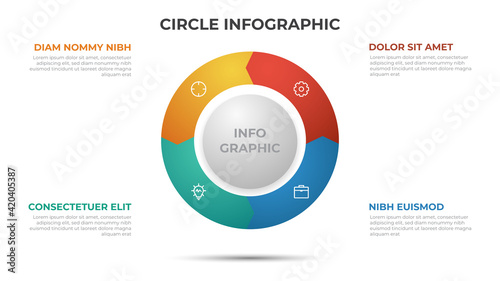 4 points infographic template with circle layout vector.