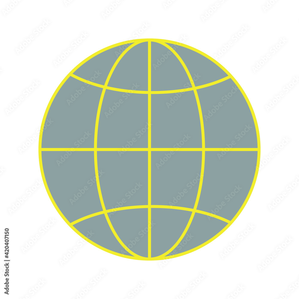 Round planet in trending colors 2021 yellow and gray. Sphere with contours isolated on a white background. Vector graphics. Round planet in trending colors 2021 yellow and gray. Sphere with contours isolated on a white background. Vector graphics.