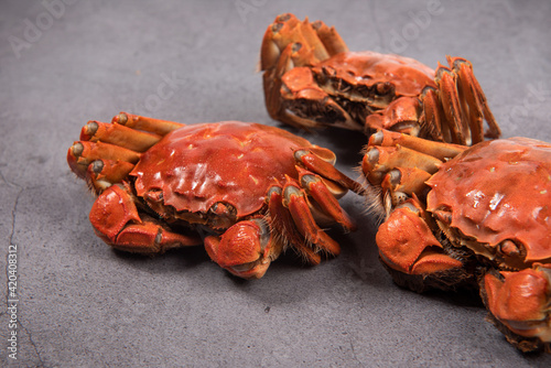 steamed chinese mitten crab, shanghai hairy crab isolated on stone background photo