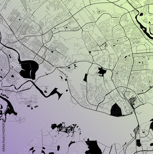 Johor Bahru, Johor, Malaysia (MYS) - Urban vector city map with parks, rail and roads, highways, minimalist town plan design poster, city center, downtown, transit network, street blueprint