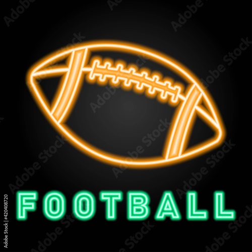 American football neon sign, modern glowing banner design, colorful trend of modern design on black background. Vector illustration.