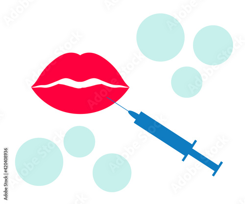 Lip augmentation with Botox. Beautiful lips and injection. Symbol. Vector illustration.
